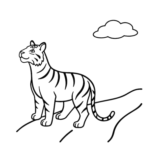 Tiger vector silhouette line art illustration and book for coloring kids