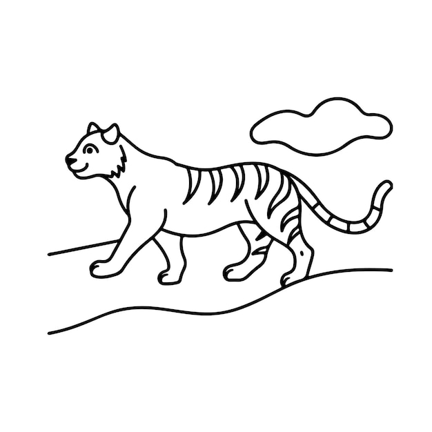 Tiger vector silhouette line art illustration and book for coloring kids