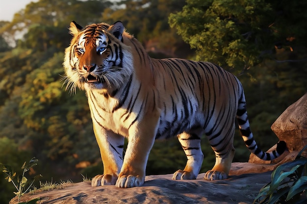 Tiger walking on white background a Tiger standing and looking away