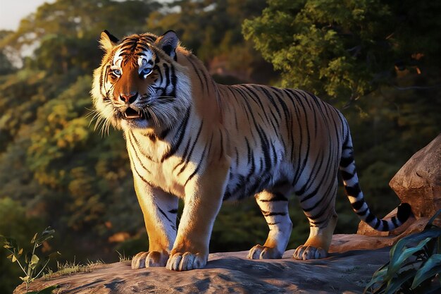 Vector tiger walking on white background a tiger standing and looking away