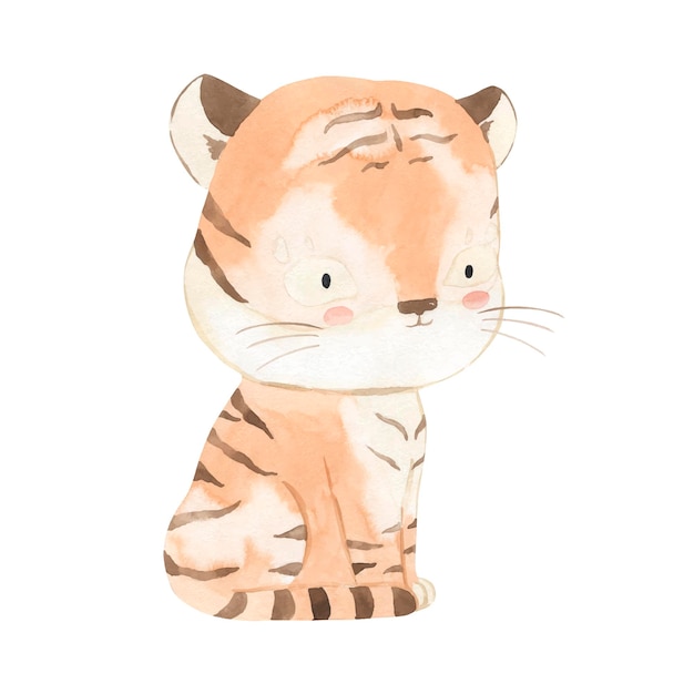 Tiger watercolor illustration for kids