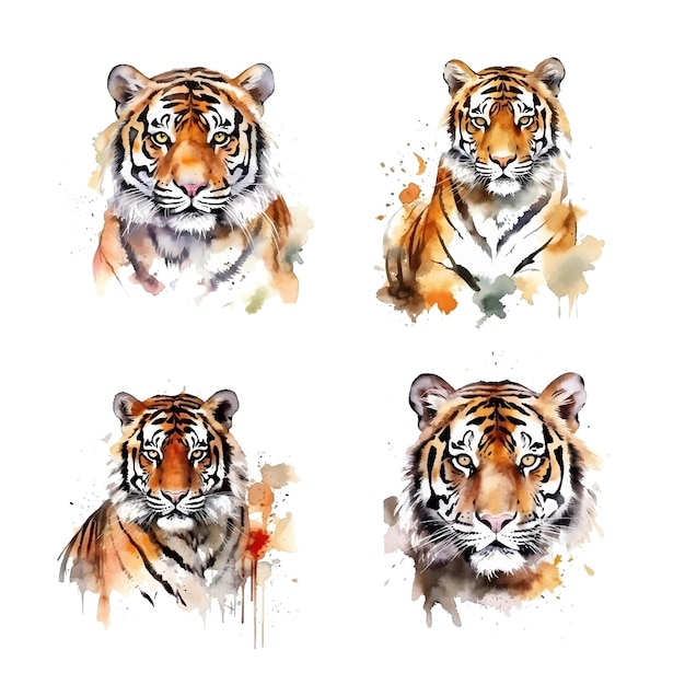 Tiger watercolor paint collection