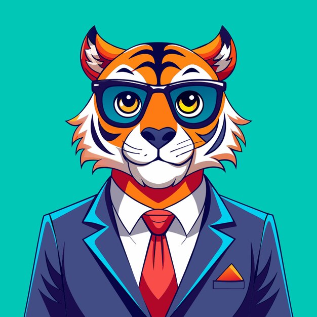 Vector a tiger wearing a suit and tie with a tie and sunglasses