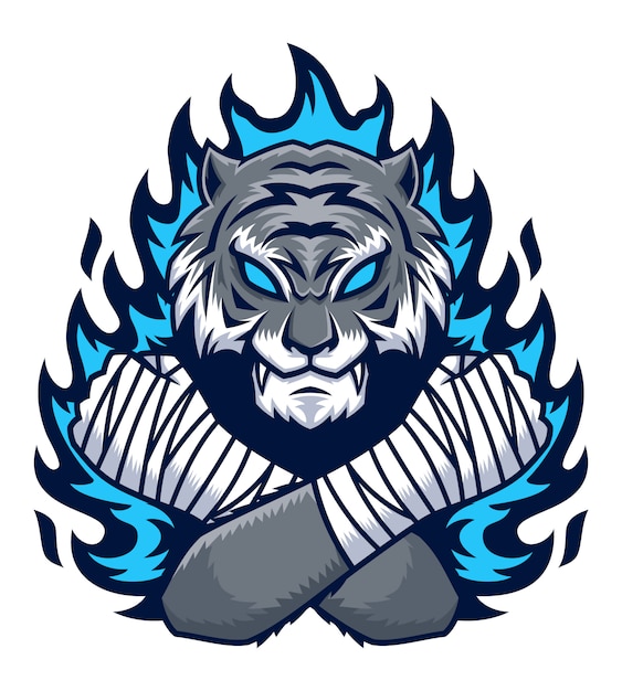 Tiger with blue fire illustration