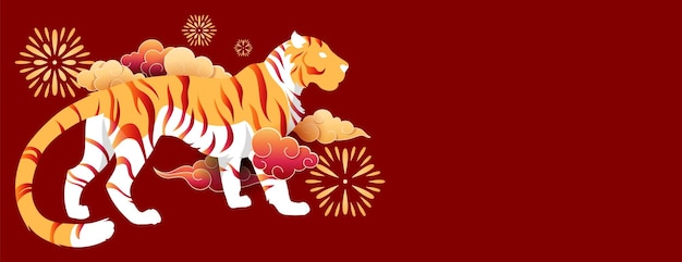 Tiger with red stripes Zodiac symbol of oriental lunar new year with copy space Web template