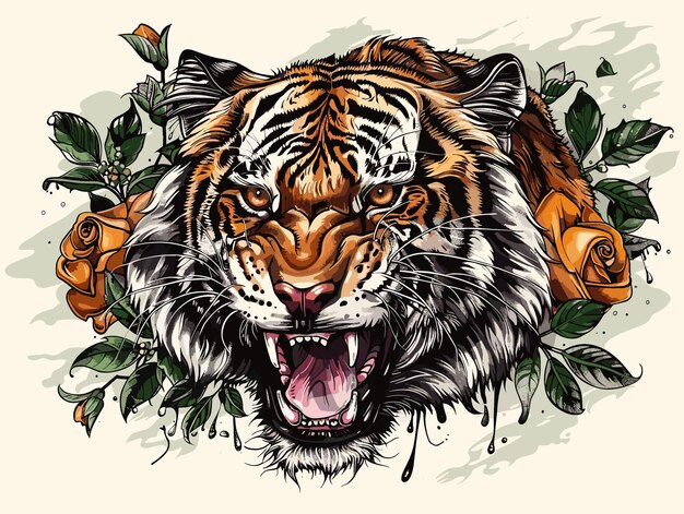 Vector a tiger with a rose in its mouth