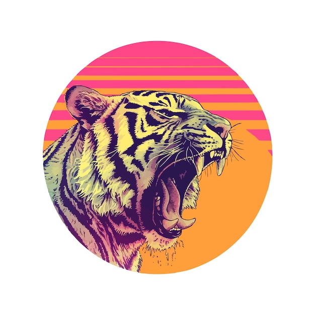 a tiger with a yellow background that says tiger on it