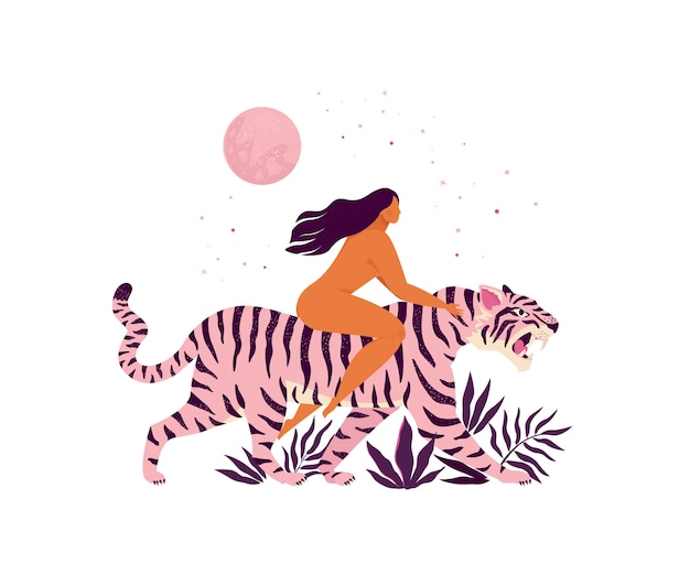 Tiger and a women inspirational illustration