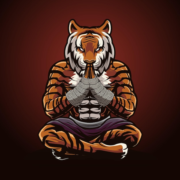 Tiger Yoga Pray Pray Sitting Illustration Mascot