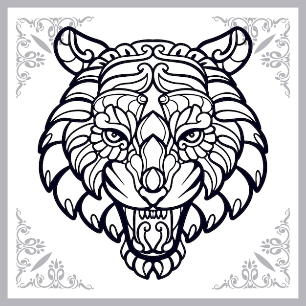 Tiger zentangle arts isolated on white background