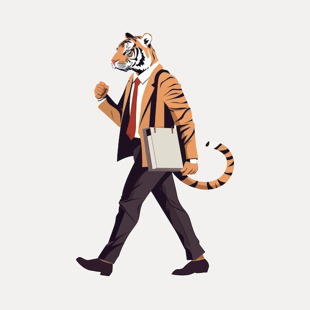 Vector tigerheaded businessman walking confidently