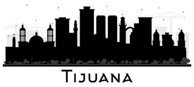 Tijuana Mexico City Skyline Silhouette with Black Buildings Isolated on White Vector Illustration Tourism Concept with Historic and Modern Architecture Tijuana Cityscape with Landmarks