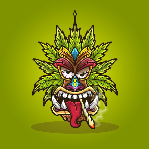 Tiki mask cannabis hemp weed smoking.