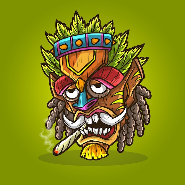 Tiki mask cannabis hemp weed smoking.