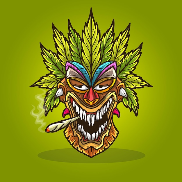 Tiki mask cannabis hemp weed smoking.