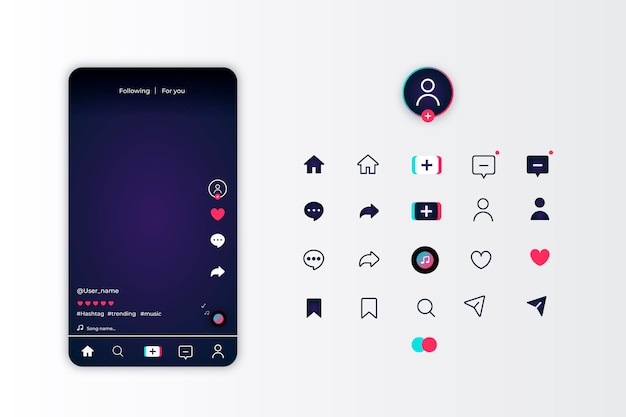 Vector tiktok app interface and icon set