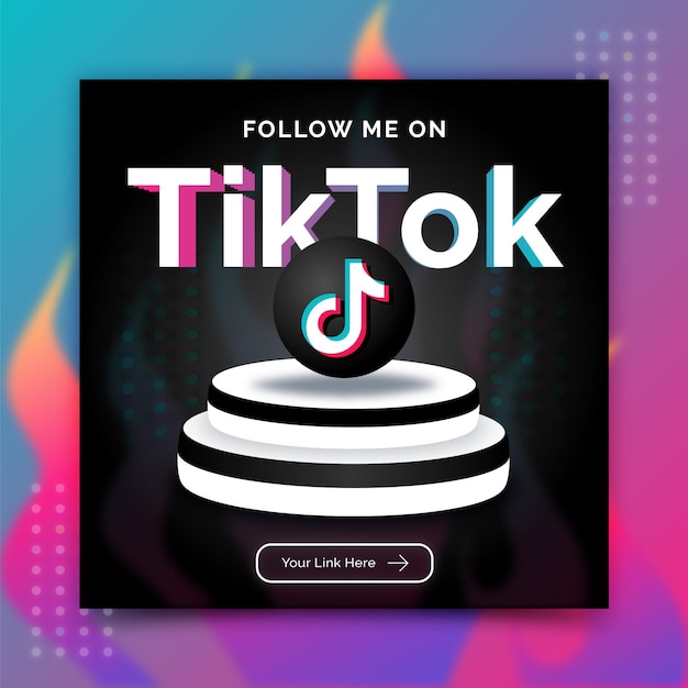 Tiktok follow me social media banner post template advertisement in 3d style