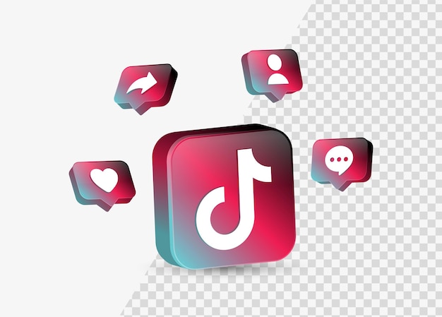 Vector tiktok icon 3d logo in square for social media logos with notification icons in speech bubble