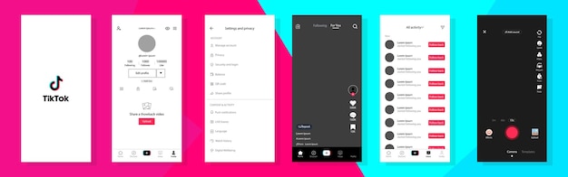 Vector tiktok mockup set screen social media and network interface template editorial