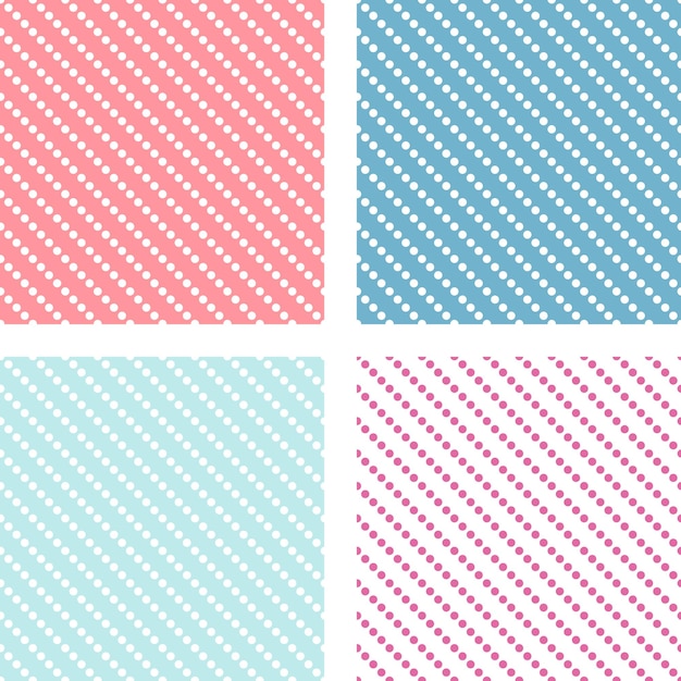 Tile baby pink and blue vector pattern set with polka dots