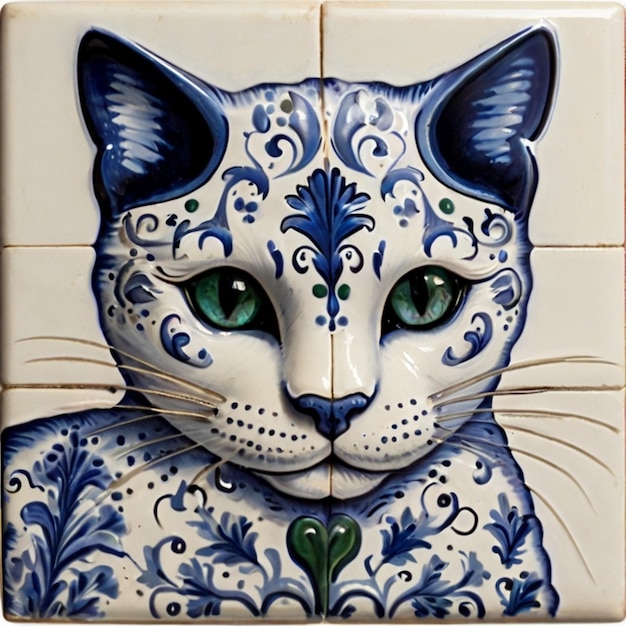 Vector a tile with a cat painted on it and the word  cat  on it