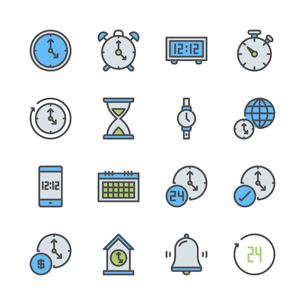 Time and clock icon set