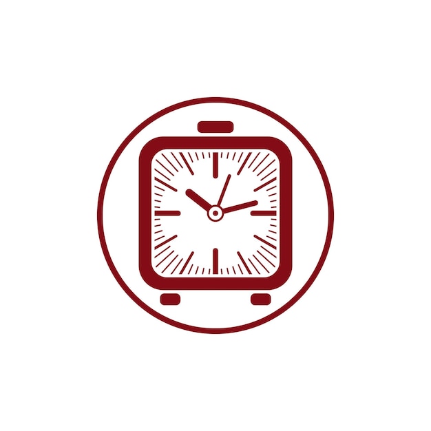 Time conceptual stylish icon, simple desk clock placed in a circle. Can be used in advertising and as web element.