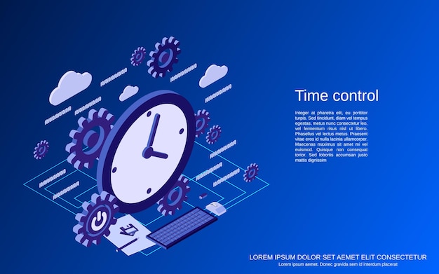 Time control flat  isometric  concept illustration