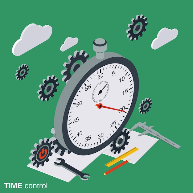 Time control flat isometric vector concept illustration