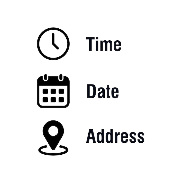 Time date and address icon vector Event elements sign symbol