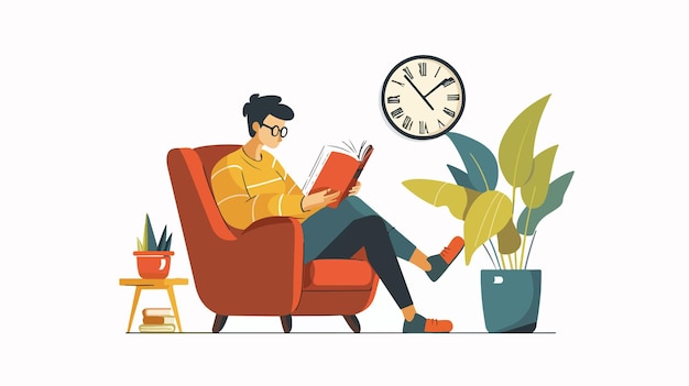 Time for Isolation and Reading in Flat Style Vector Illustration