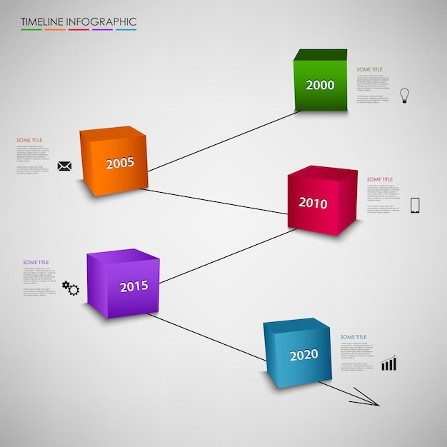 Time line info graphic with colored cubes template