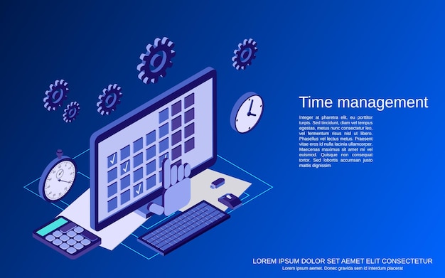 Time management, business planning flat isometric vector concept illustration