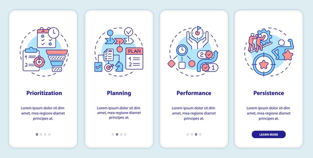 Time management prioritization onboarding mobile app screen