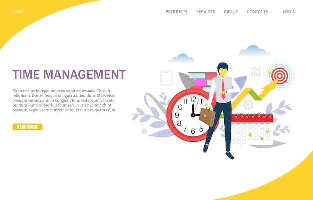 Time management vector website landing page design template