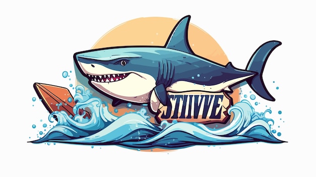 Time to Surf Shark Badge with Surfboard