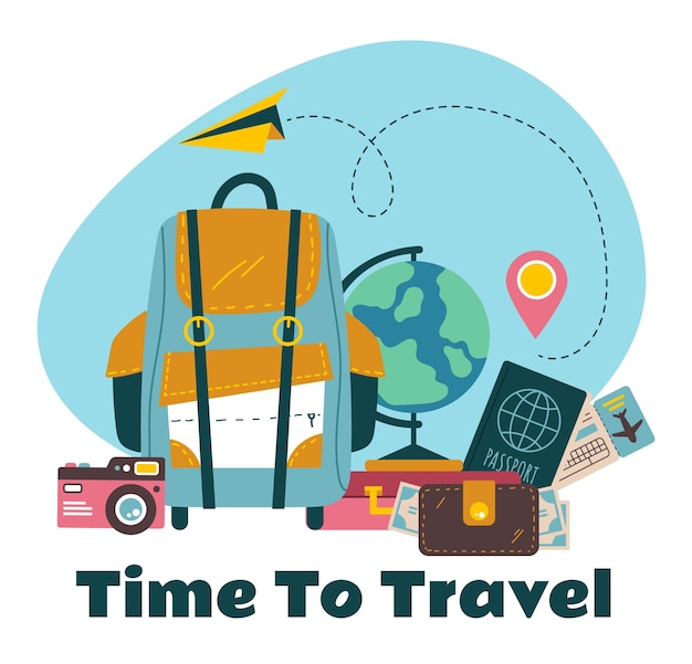 Time to travel concept flat cartoon design element illustration