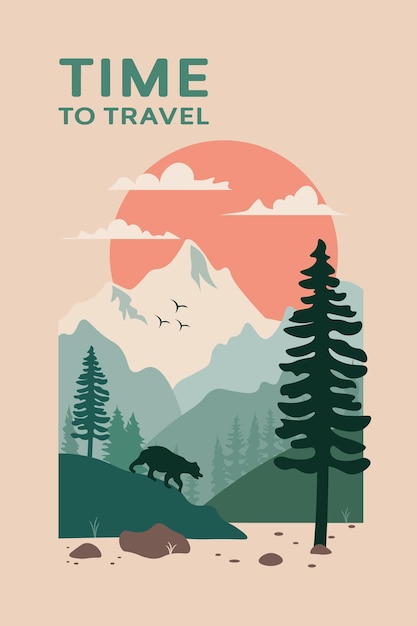 Time to travel concept Landscape with views of mountains forests and a superb sunrise