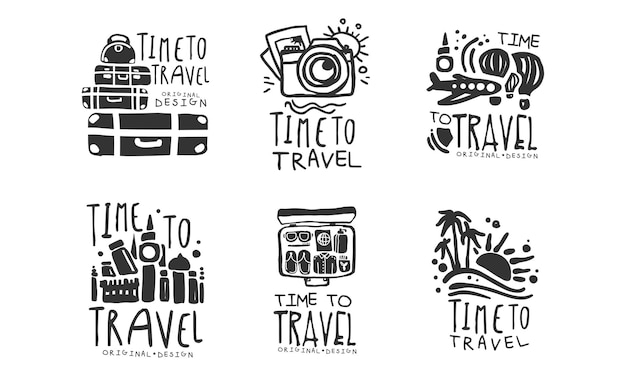 Vector time to travel original design with packed suitcase vector set