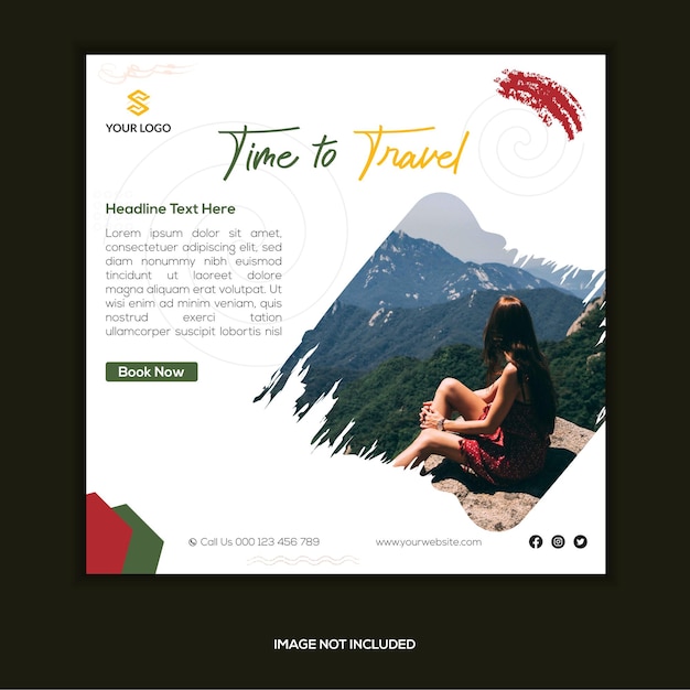 Time to travel social media Instagram post banner template design