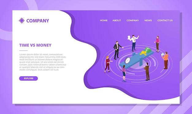 Time vs money concept for website template or landing homepage with isometric style vector