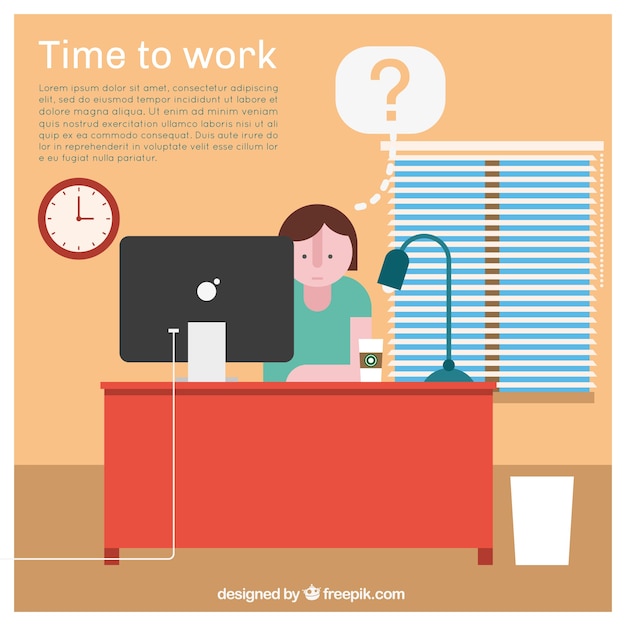 Time to work concept in flat design