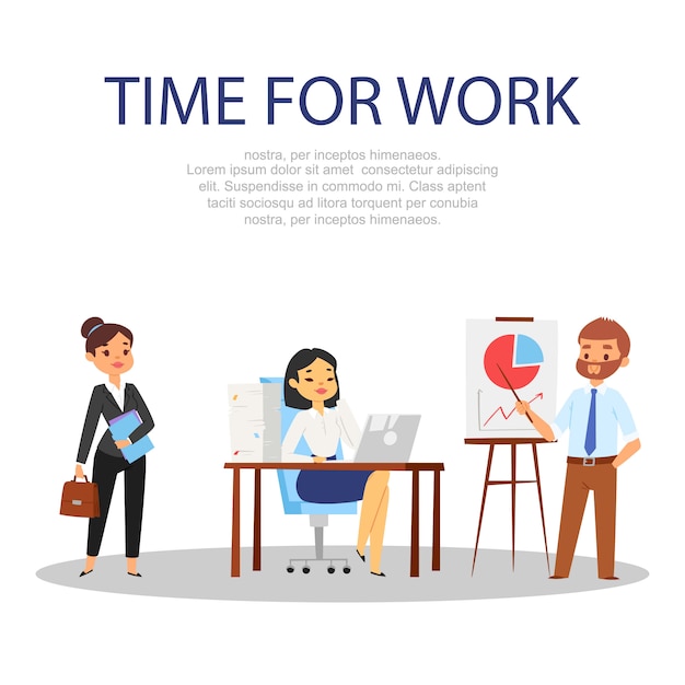 Time for work, people on white background, reference Information business management, , cartoon   illustration.