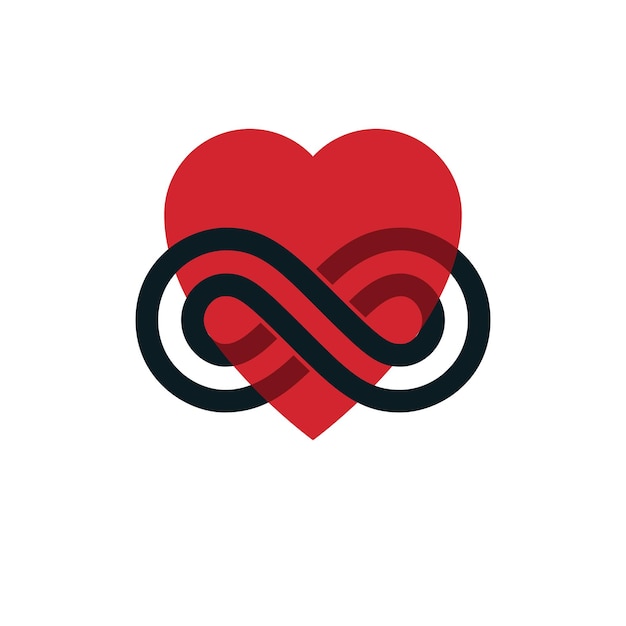 Timeless Love concept, vector symbol created with infinity loop sign and heart.