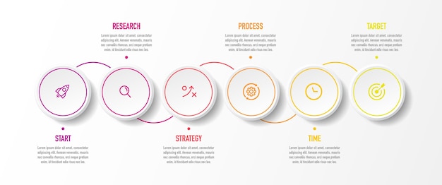 Timeline 6 options infographic for presentations workflow process diagram flow chart report