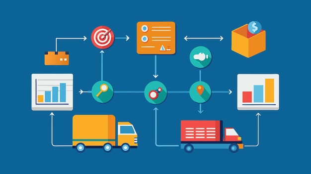 Vector a timeline flowchart revealing the evolution of logistics optimization over the years driven by