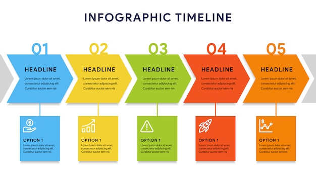 Timeline Infographic Elements with five Steps and Diagram