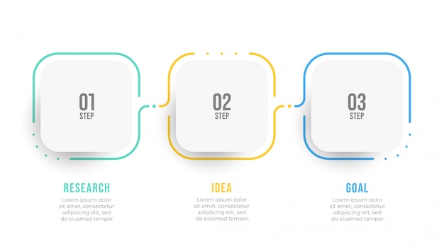 Timeline infographic label design with number steps. Business concept with 3 options.  