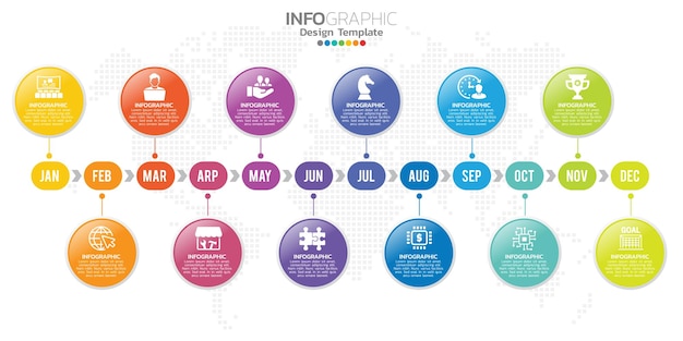 Timeline infographic presentation for 1 year 12 months used for Business concept with 12 options steps and processes