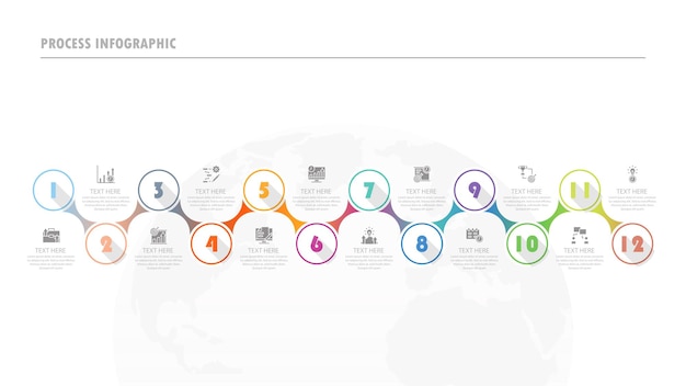 Timeline infographic template with 12 steps.